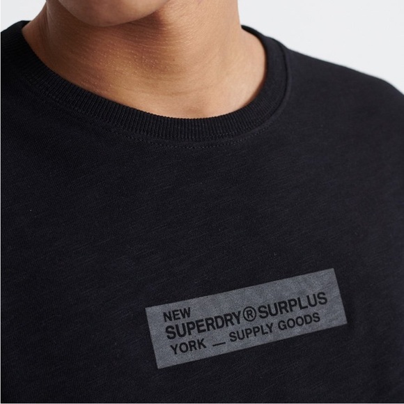 Superdry Surplus Goods Jet Black Graphic Long Sleeve Tee Top Size M - Picture 4 of 14